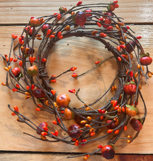 PRIMITIVE PUMPKIN POD BERRY VINE RING - Pumpkin & Berry 6"