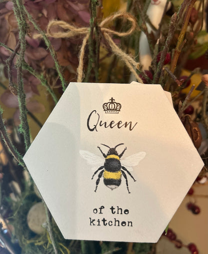 WHAT'S THE BUZZ - Queen of the Kitchen 4x4 Octagon Wood Sign